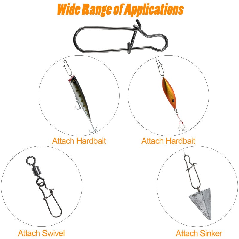 Dr.Fish 100 Pack Duo Lock Fishing Snaps Stainless Steel 26-220LB Lure Snaps Freshwater Saltwater Quick Change Speed Fishing Line Weights Clips(#6, 110Lb) - Image 5